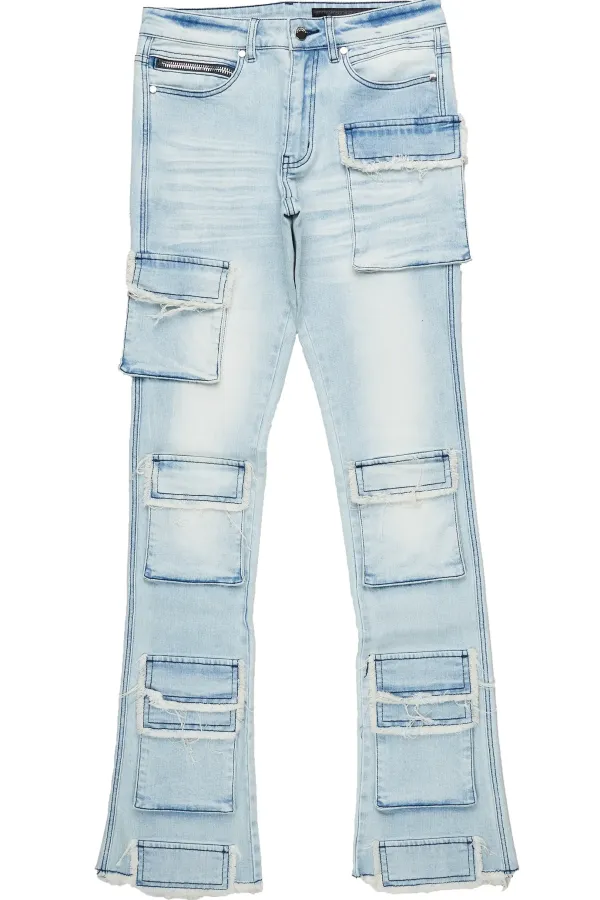 Zander Blue Stacked Flare Cargo Jean