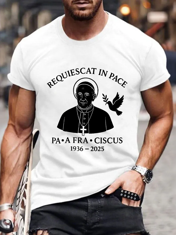 Men's Requiescat In Pace Print Short Sleeve Round Neck Cotton T-Shirt