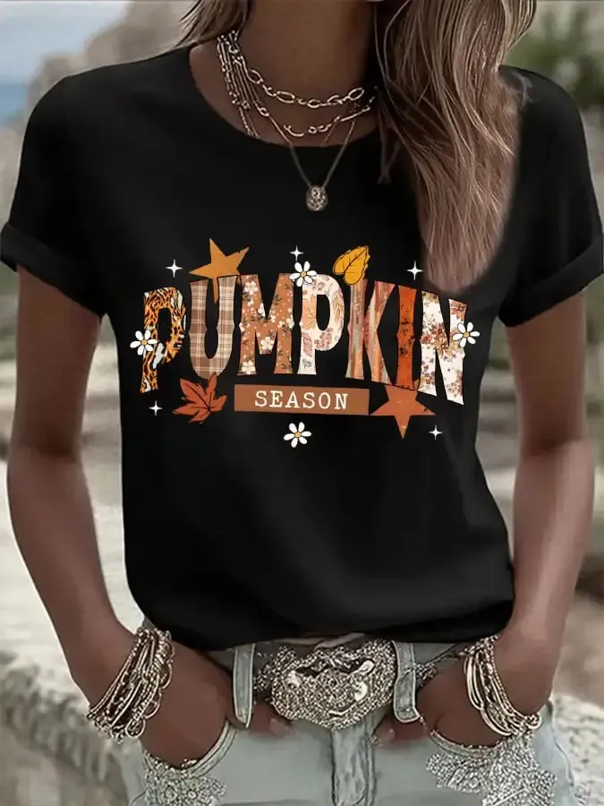 Women's Autumn Pumpkin Season Printed Casual T-shirt