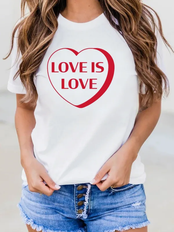Pure Cotton Round-Neck Short-Sleeved Shirt Love Is Love T-Shirt