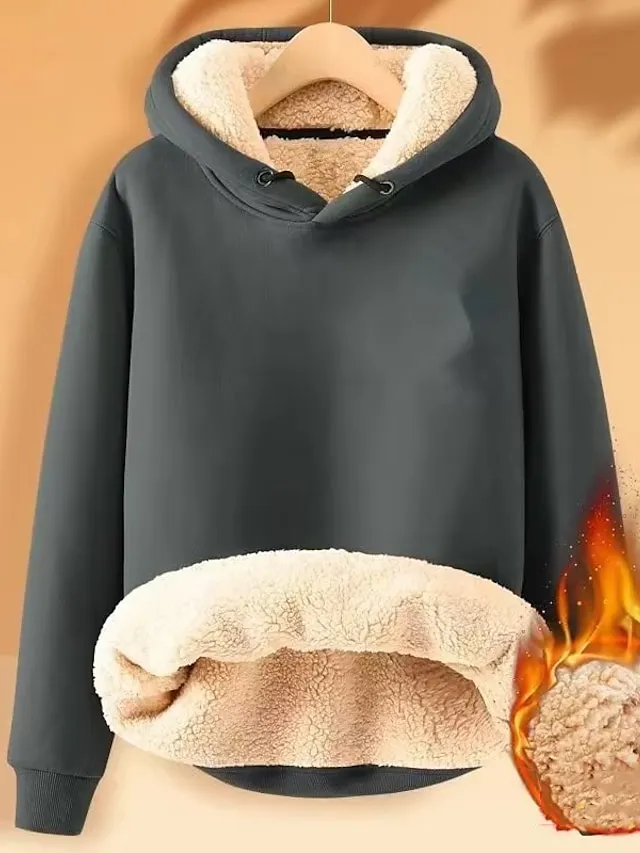 Women's Hoodie Sweatshirt Pullover Fleece Sherpa Fleece Teddy Black Yellow Pink Solid Color Street Casual Hoodie Long Sleeve Top Micro-elastic Fall & Winter