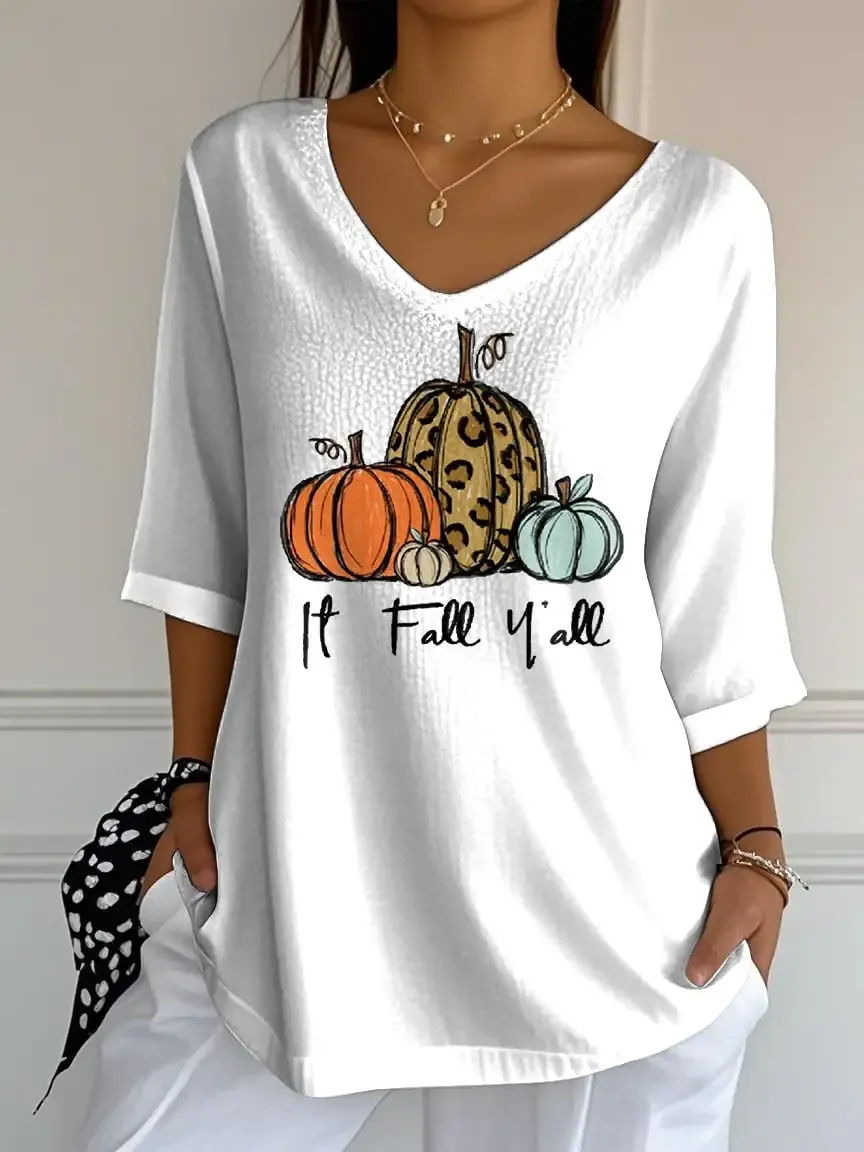 Women's Retro It'S Fall Y'All Print Mid Sleeve T-Shirt