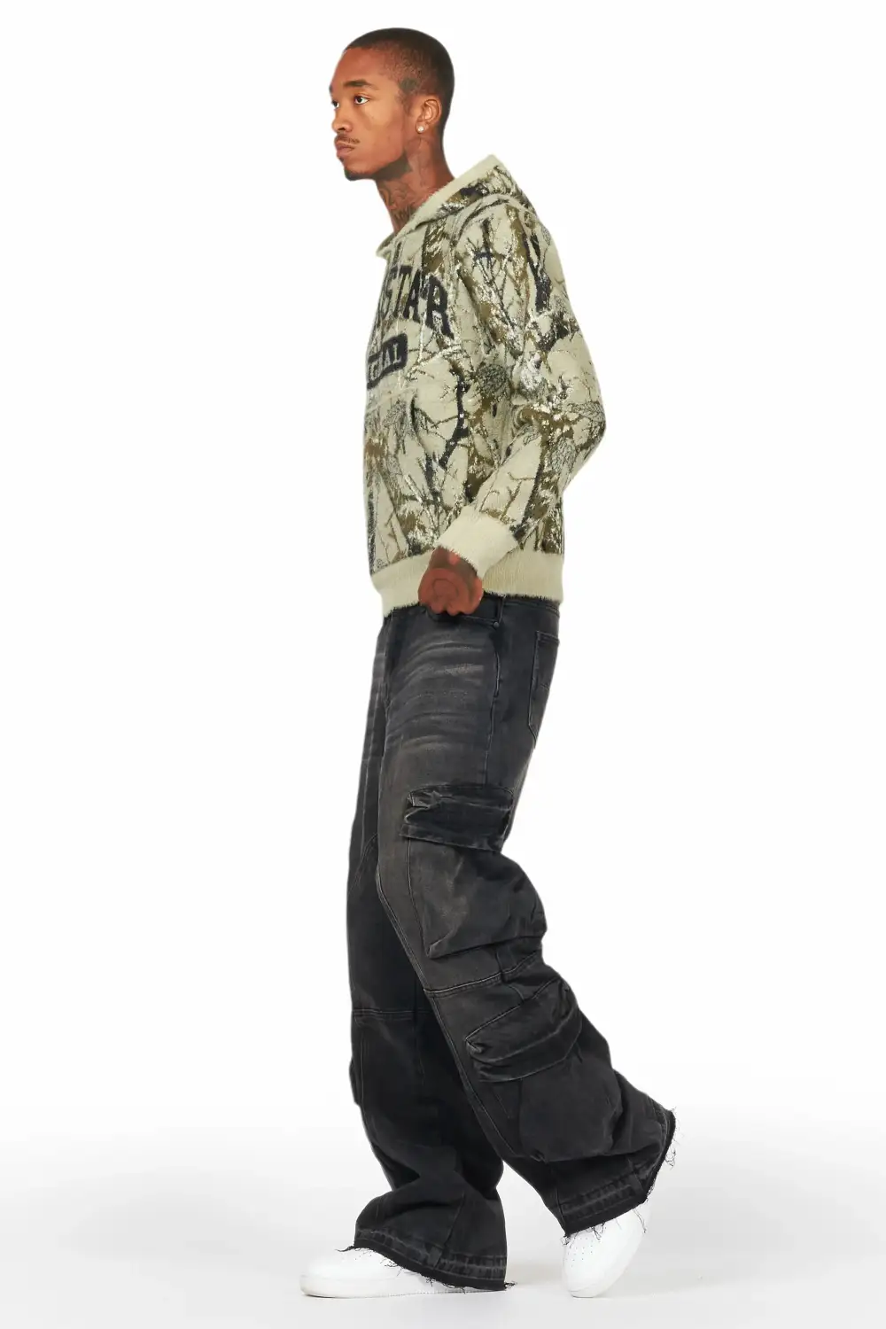 Gregor Black Baggy Fit Cargo Jean