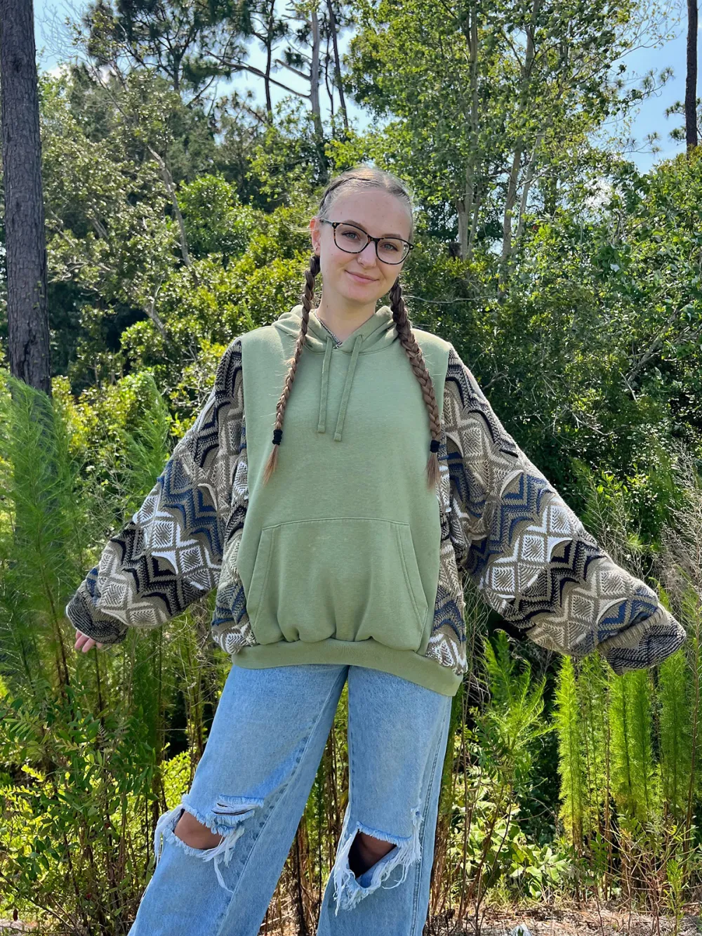 Green Streetwear Leisure Hoodie Sweatshirts
