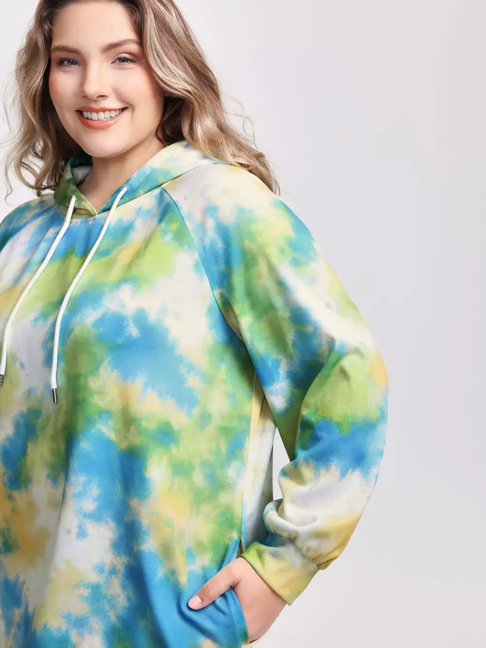 Tie-Dye Pockets Hooded Knee Dress