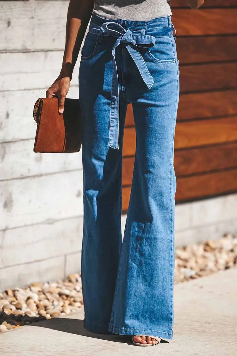 Florcoo High-Waist High-Elastic Fashion Flared Pants (Including Belt)