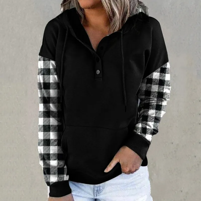Casual Cotton Blends Checked/Plaid Hooded Regular Fit Sweatshirts