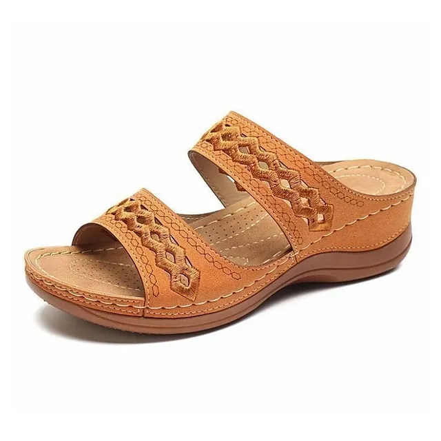 Women's Sandals Slippers Casual Daily Beach Solid Colored Summer Spring Cut Out Embroidery Wedge Heel Round Toe Casual Minimalism Synthetics Loafer Wine