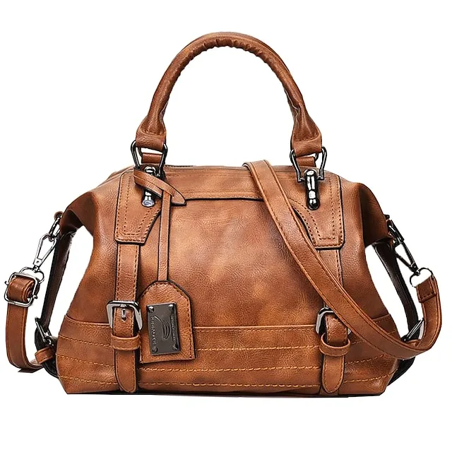 Women's Handbag Boston Bag Office Daily Pendant Buckle Solid Color Black Pink Brown