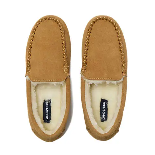 Women's Fuzzy Lined Suede Moccasin Slippers
