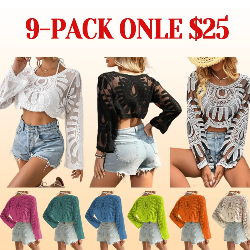 Women's Floral Embroidered Sheer Long Sleeve Beach Cover Up