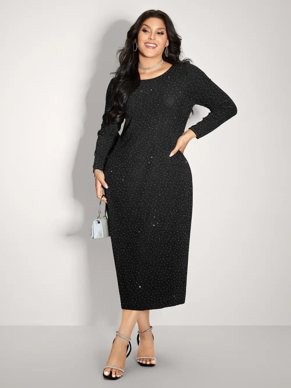 Metallic Detail Shimmery Back Bow Midi Dress