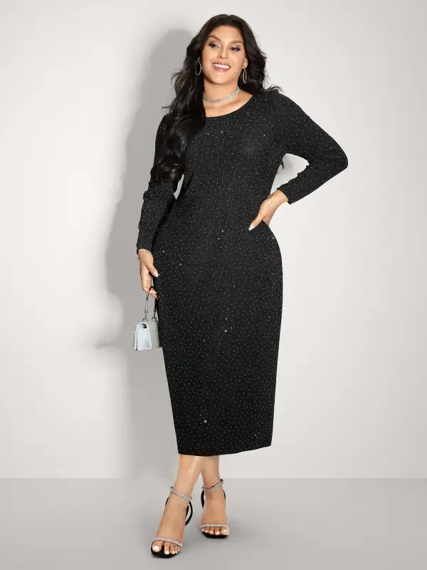 Metallic Detail Shimmery Back Bow Midi Dress