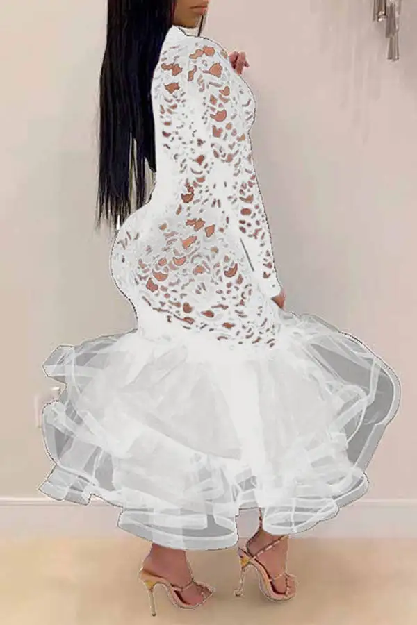 Floral Lace Elegant See-Through Midi Dress