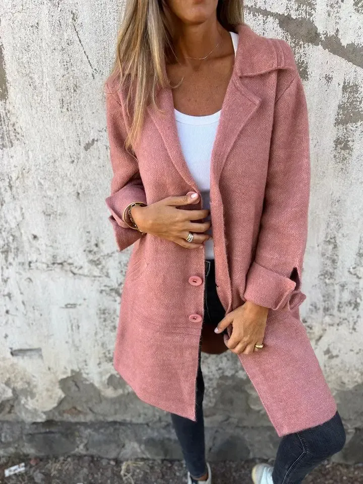 Aveline - Single Breasted Casual Wool Coat with Lapels