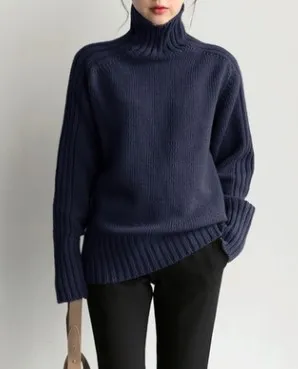 Simple Pit Strip Turtleneck Sweater