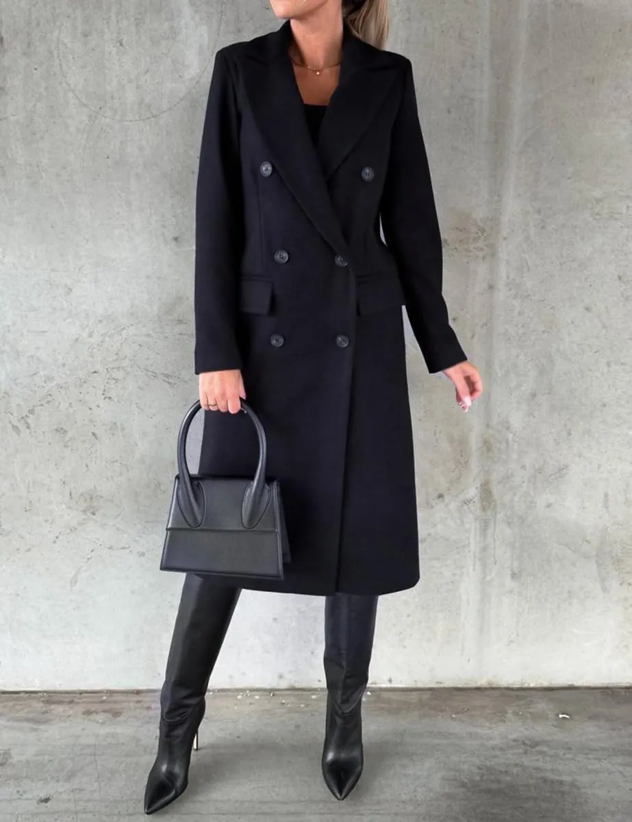 Womens Long Wool Coat Double Breasted Trench Coat Fall Winter Clothes