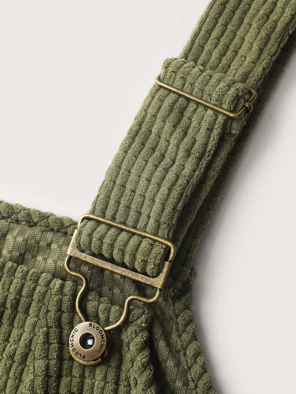 Textured Adjustable Overall Pockets Knee-Length Dress