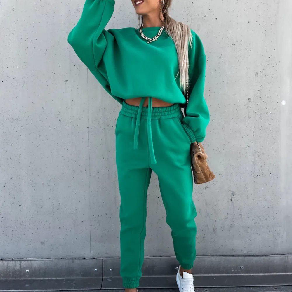 Autumn and winter fashion solid color sweater casual two-piece set