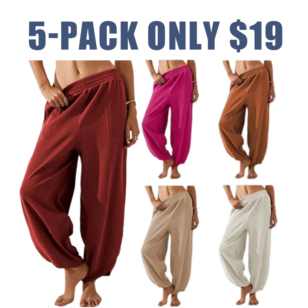 Women's Baggy Wide Leg Palazzo Pants – Casual Elastic Waist with Pockets