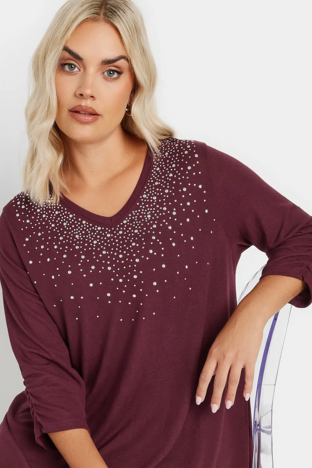 YOURS Curve Black Diamante Stud Swing Top