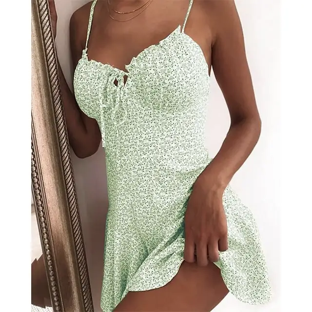 Women's Casual Dress Sundress Floral Dress Mini Dress Dark Yellow Light Pink White Sleeveless Floral Lace up Spring Summer Spaghetti Strap Hot Vacation Weekend Slim 2023 S M L XL XXL 3XL 4XL 5XL