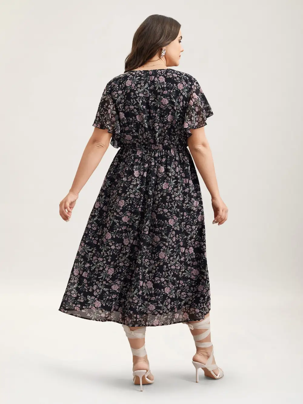 Chiffon Floral Print Ruffled Midi Dress