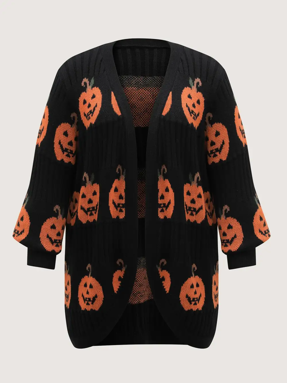 Haunted Pumpkin Print Curvy Hem Knit Cardigan