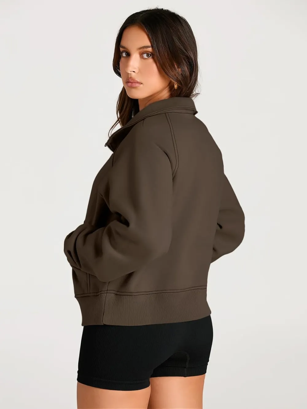 Womens Sweatshirts Half Zip Cropped Pullover Fleece Quarter Zipper Hoodies Fall outfits Clothes Thumb Hole