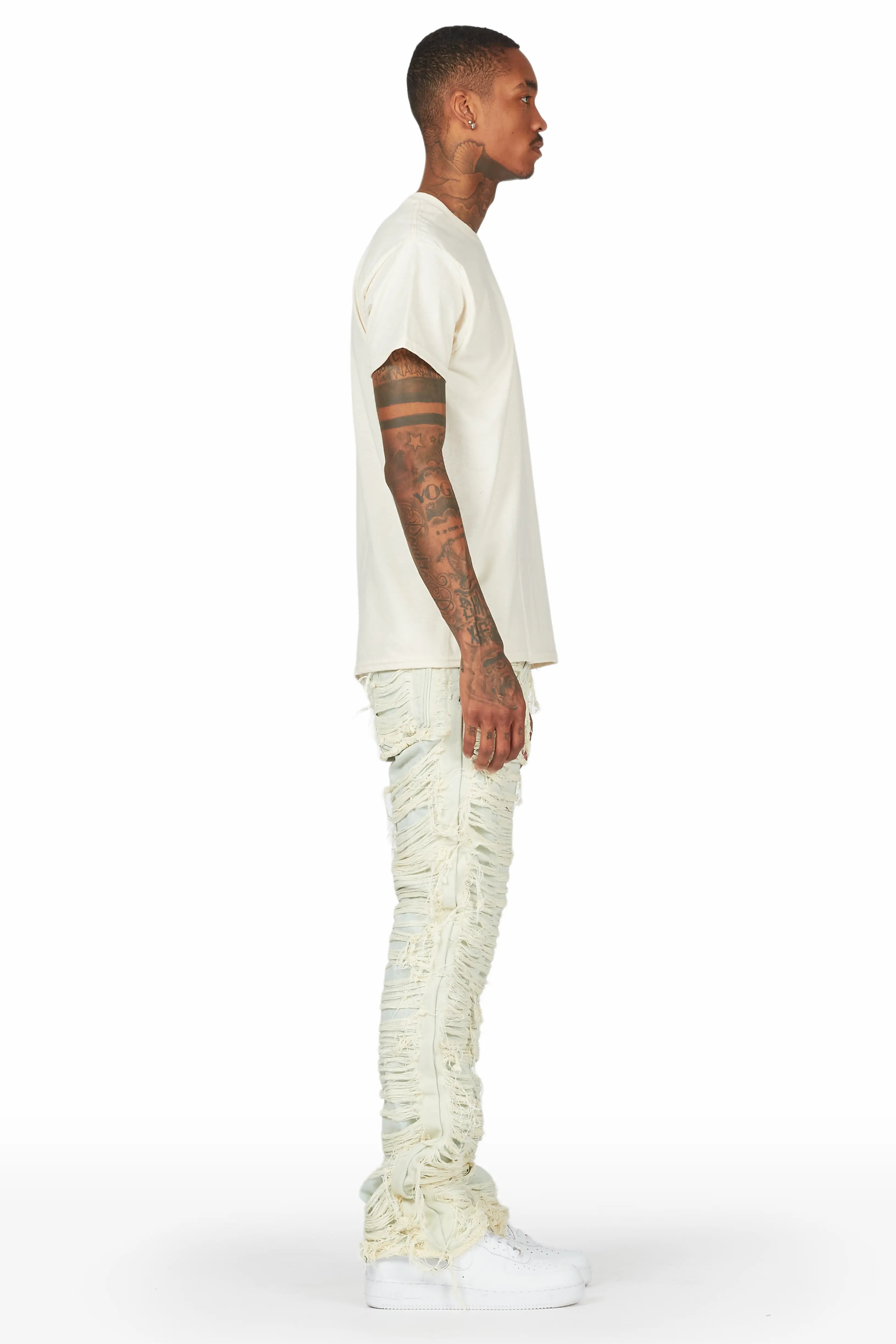 Conrad Light Blue Stacked Flare Jean