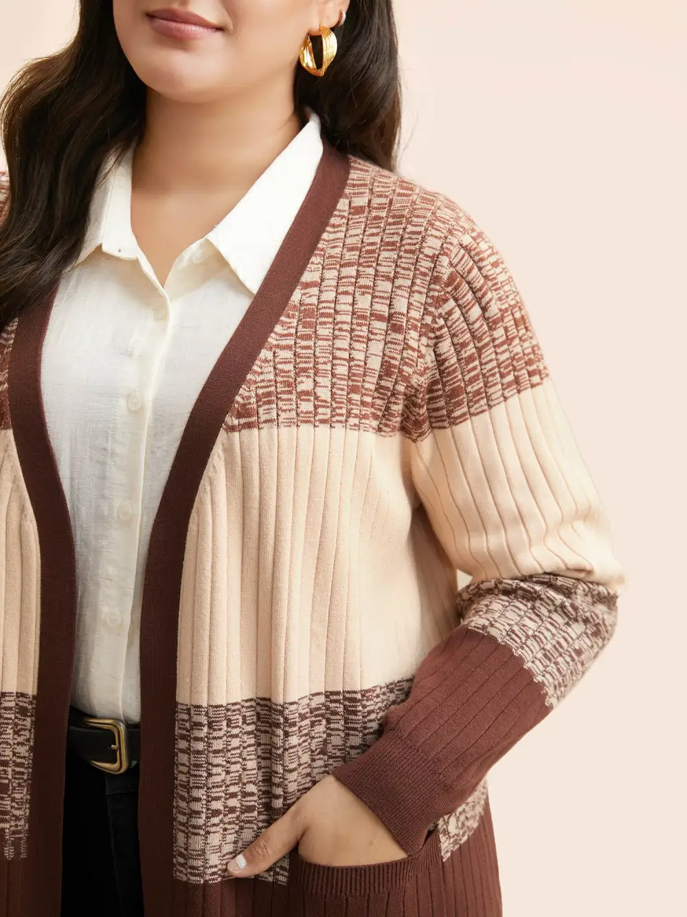 Supersoft Essentials Textured Colorblock Contrast Cardigan