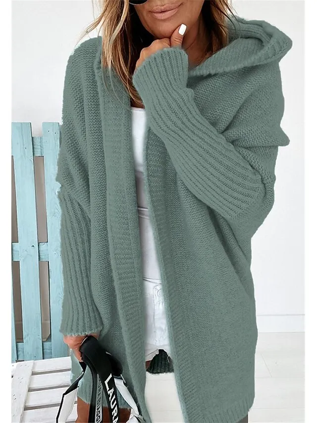 Women's Cardigan Hooded Solid Color Stylish Basic Casual Long Sleeve Loose Sweater Cardigans Hooded