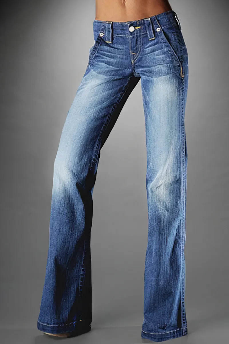 Slant Pocket Button Detail Low Waist Flare Jeans