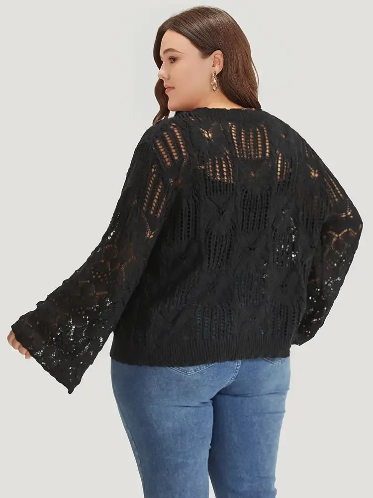 Hollow Out Bell Sleeve Tie Front Cardigan