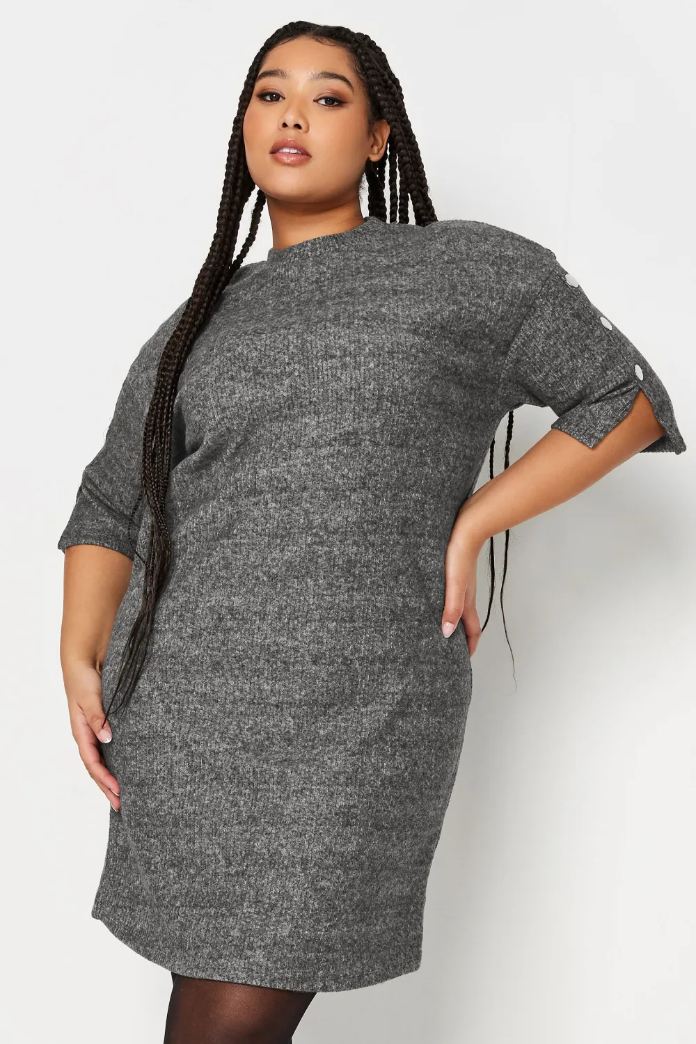 YOURS Curve Beige Brown Soft Touch Button Detail Mini Dress