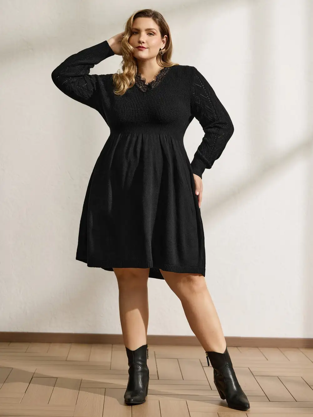 Lace Cut-Out Cinched-Waist Midi Dress