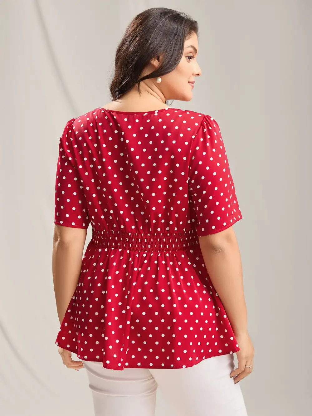 Polka Dots Shirred Waist Blouse