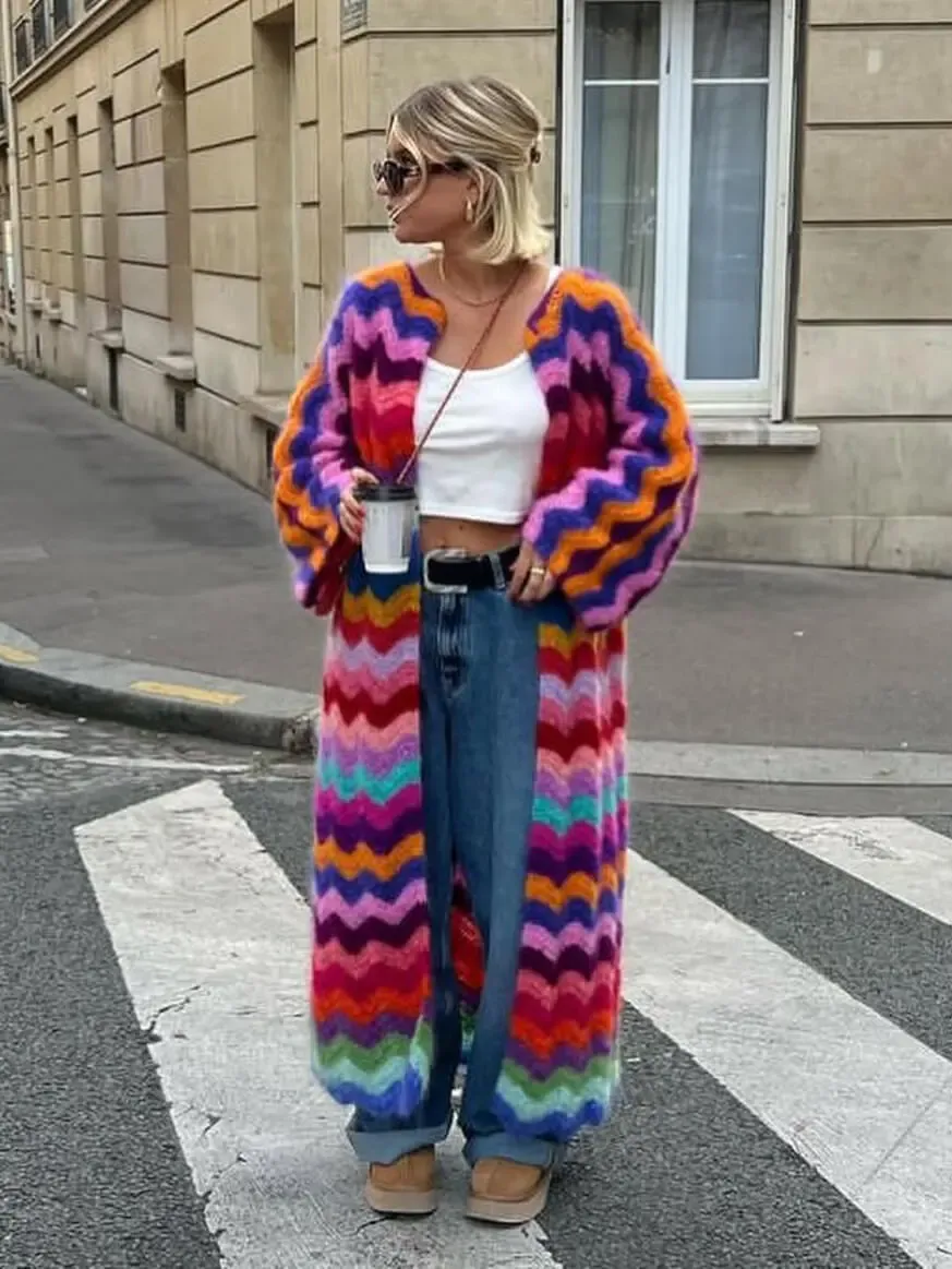 Colorful Zigzag Knit Cardigan