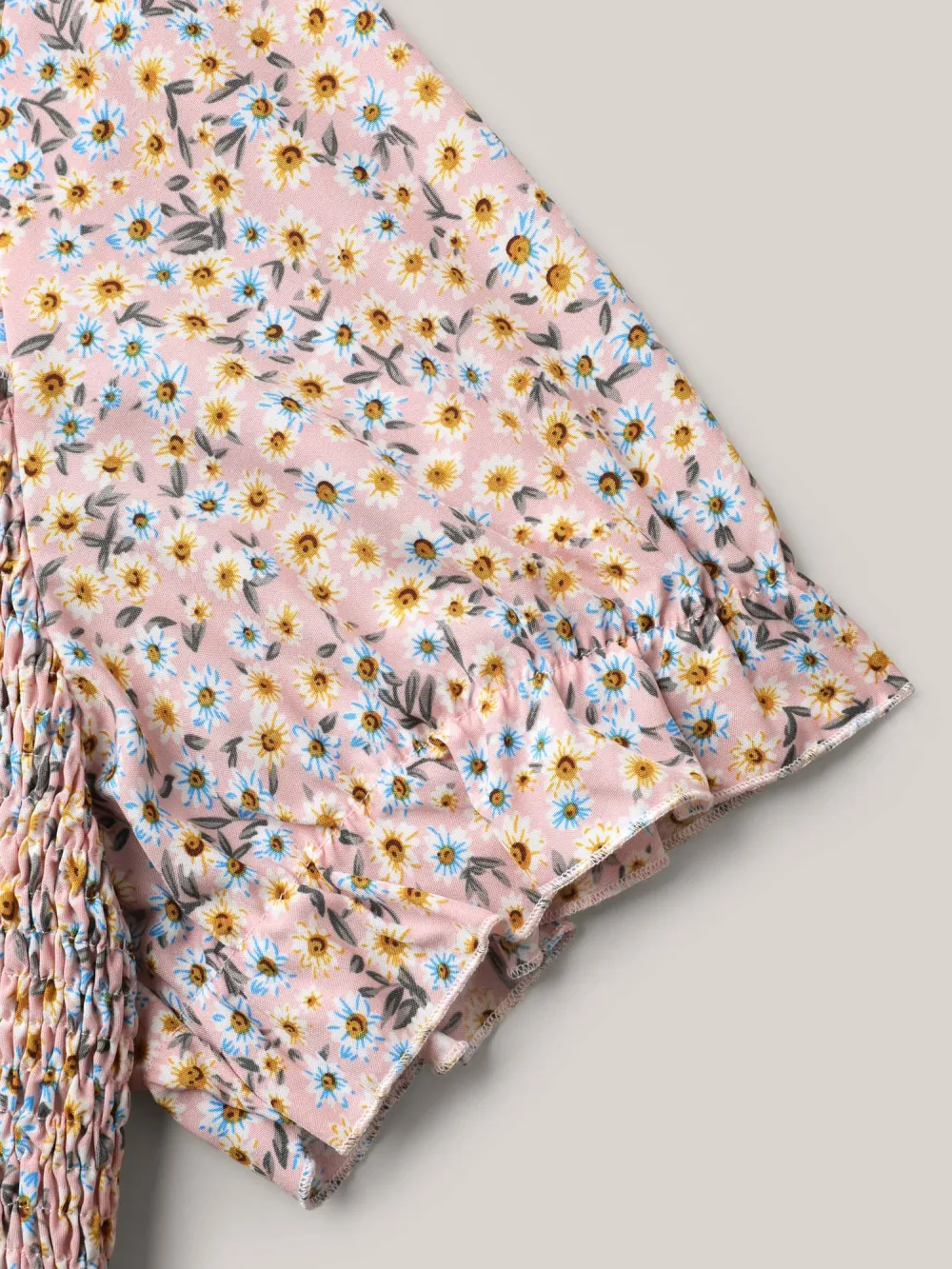 Floral Print Shirred Bodice Peplum Top