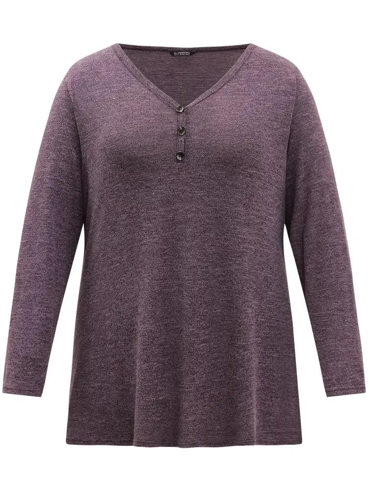 Heather Button Up Long Sleeve T-Shirt