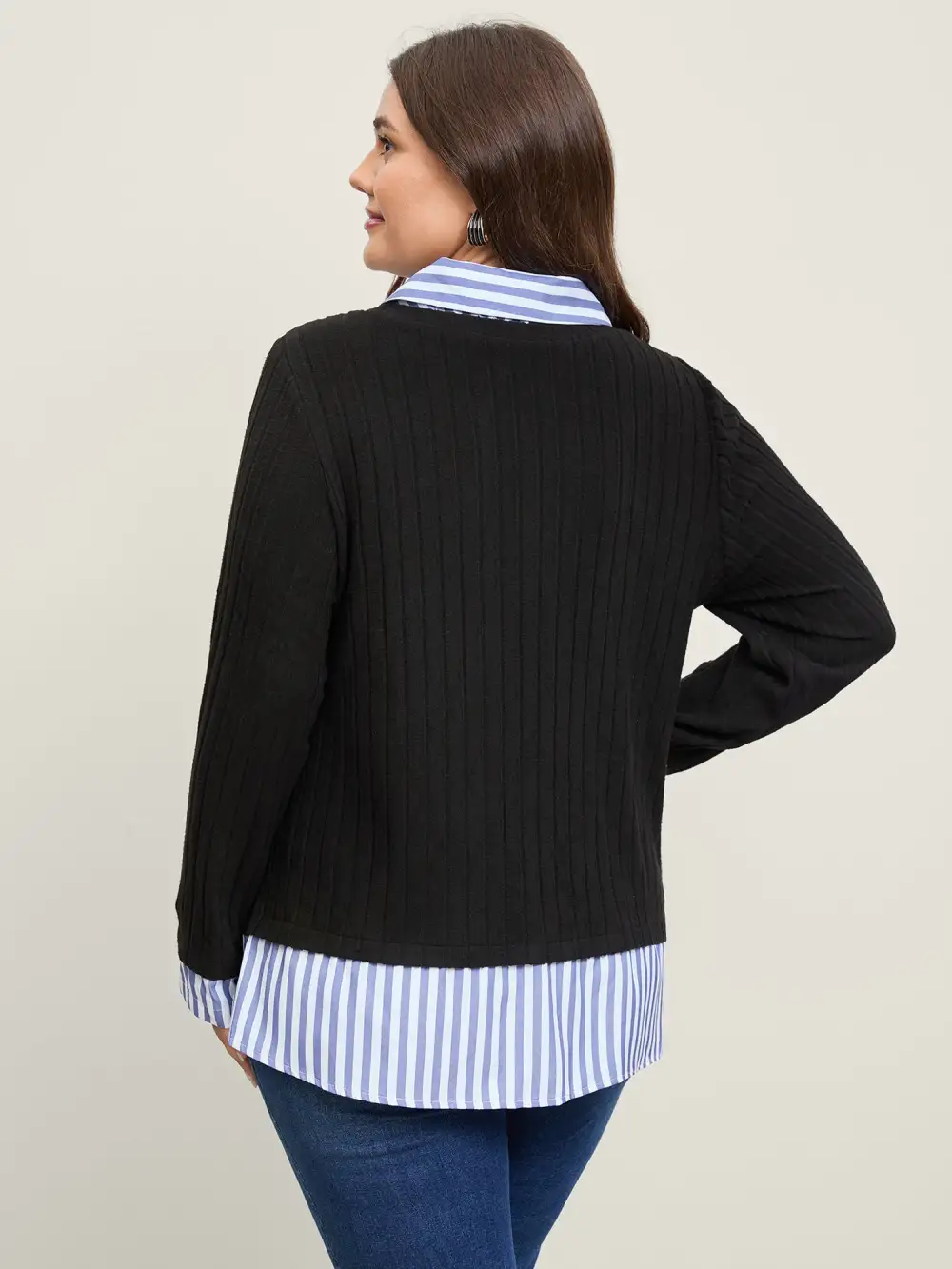 Ribbed Striped Stretchy Sweatshirt Top