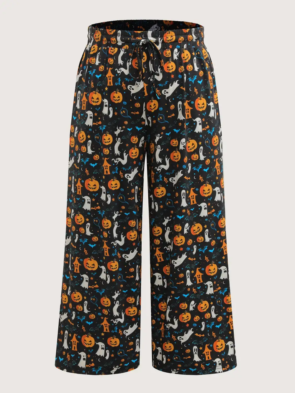 Halloween Spiced Print Waist-Tie Lounge Pants