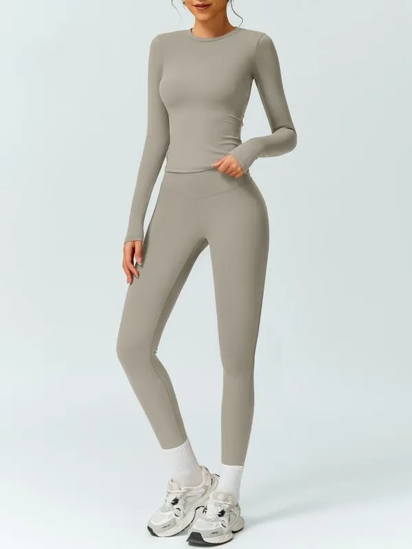 Women's Solid Color Tracksuit Set- Long Sleeve Tee & Leggings
