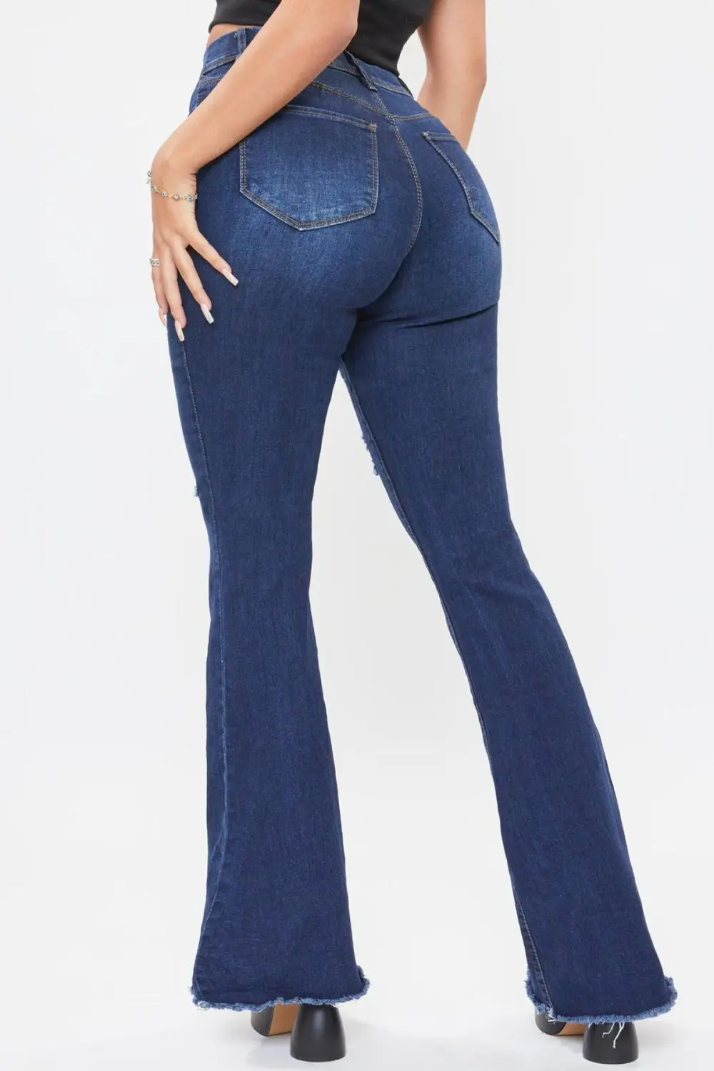 High Waist Button Flare Leg Jeans