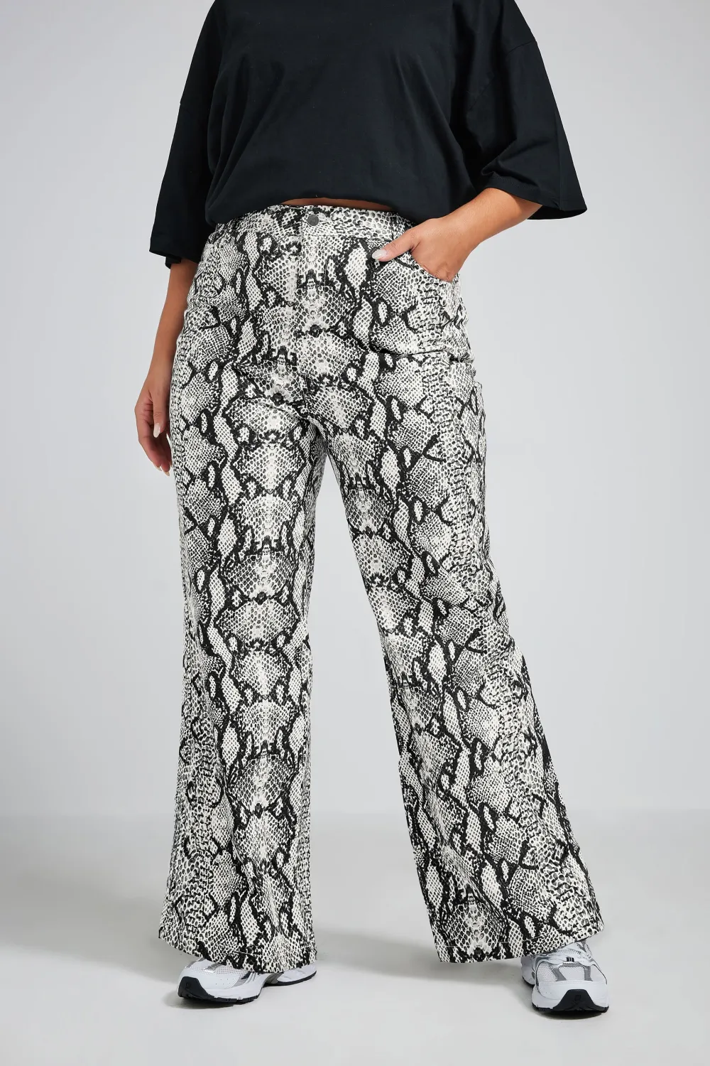 LIMITED COLLECTION Curve Grey Snake Print Wide Leg Jeans
