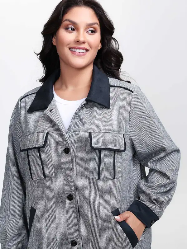 Mixed Material Lined Contrast Jacket