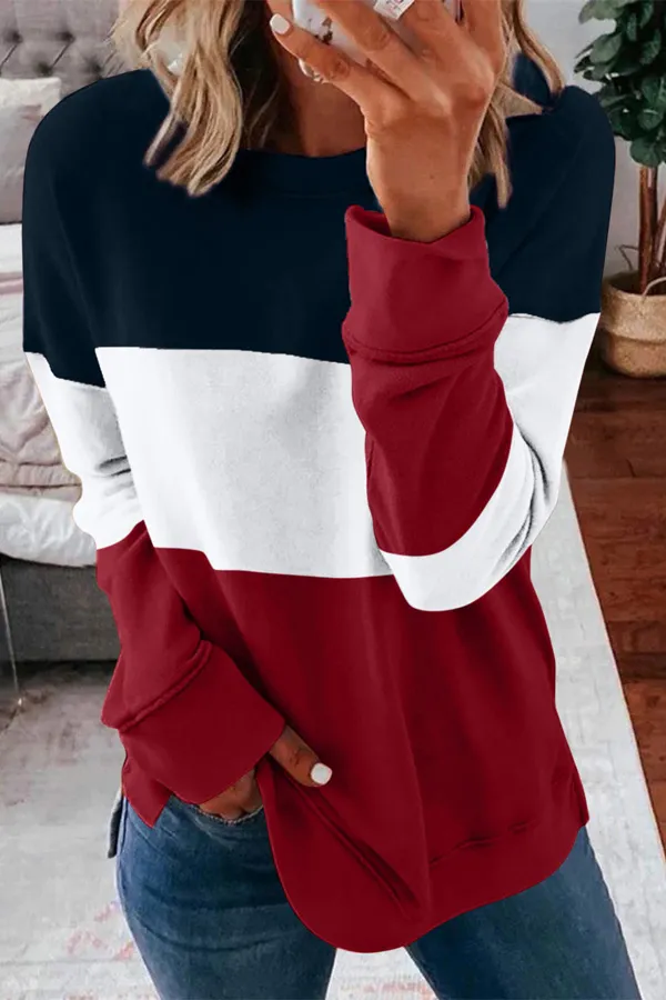 Colorblock Long Sleeve Crew Neck Top