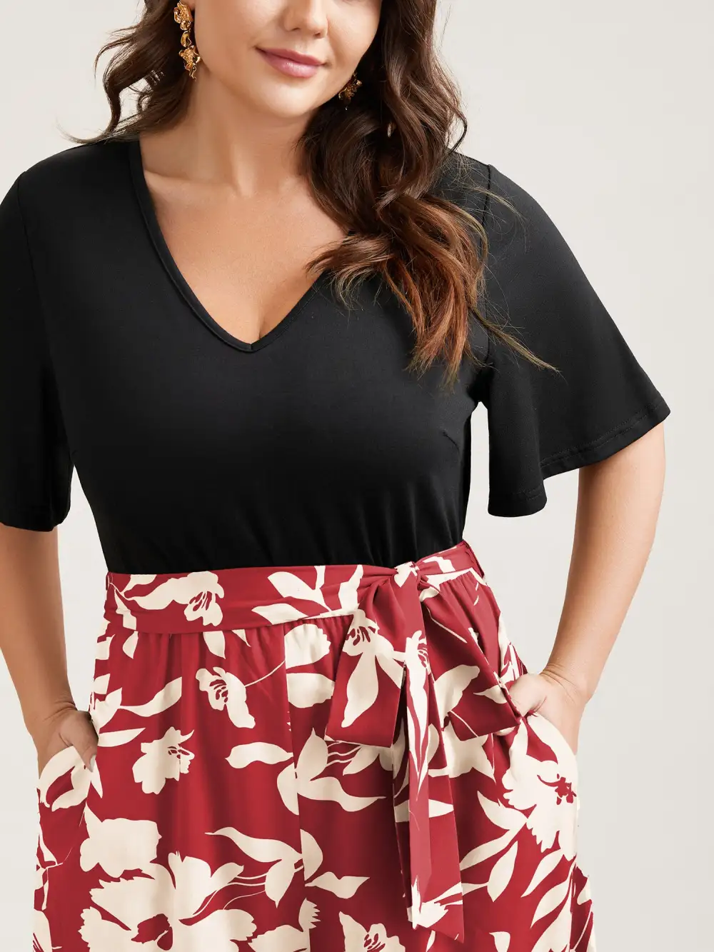 Floral Print Spliced Belted Wide-Leg Jumpsuit