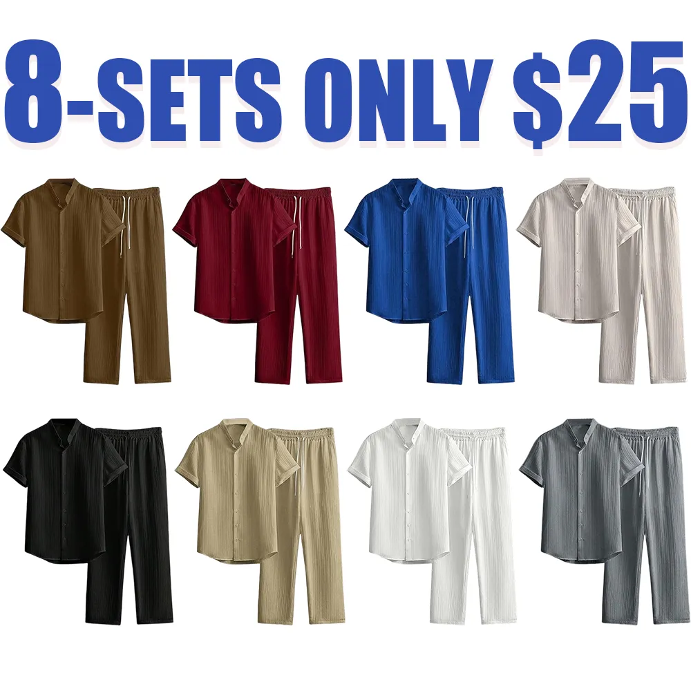 Men’s Maroon Shirt & Trousers Set – Short Sleeve Casual Outfit for Summer & Fall