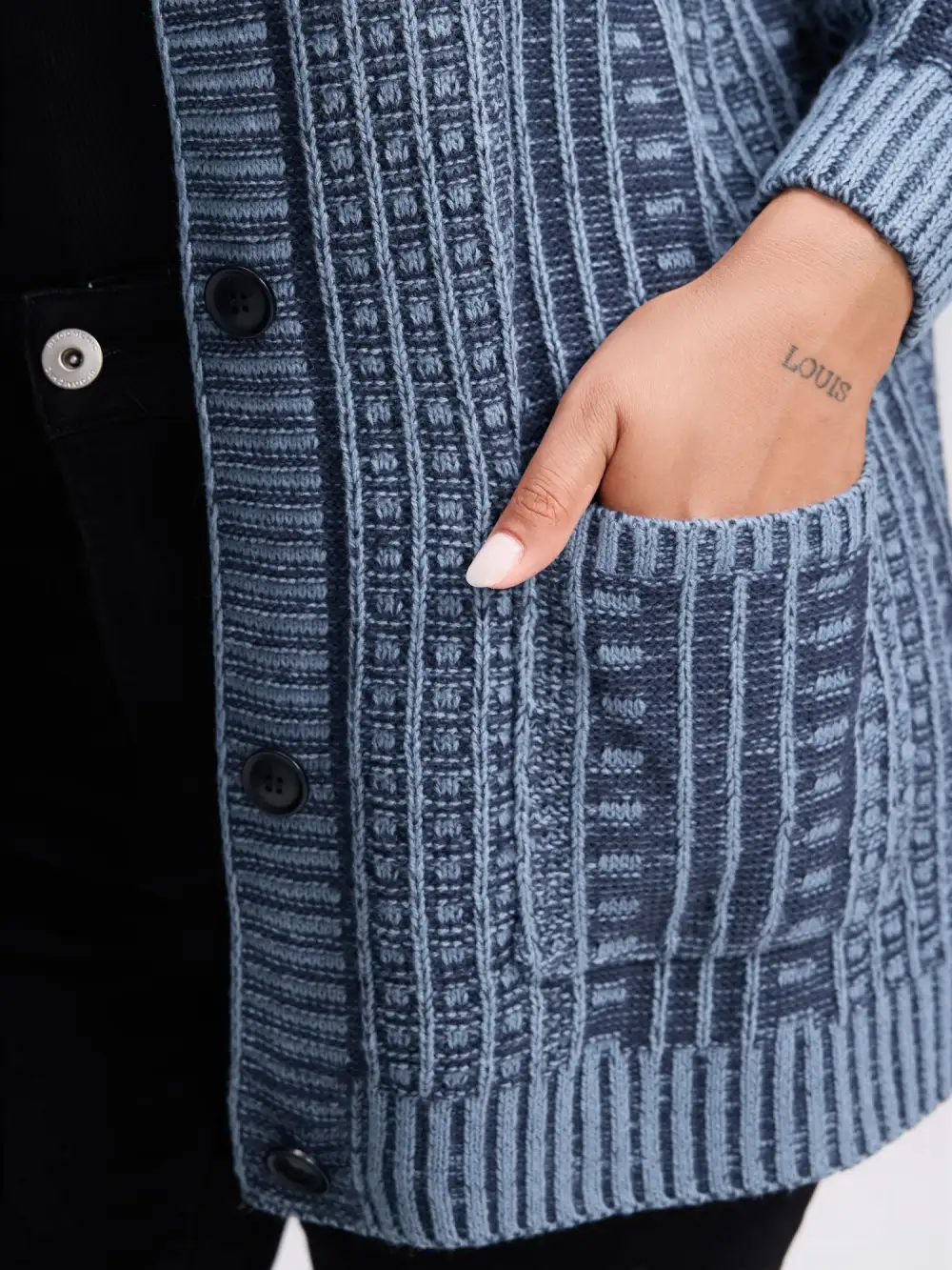 Hooded Textured Pockets Drop Shoulder Knit Cardigan